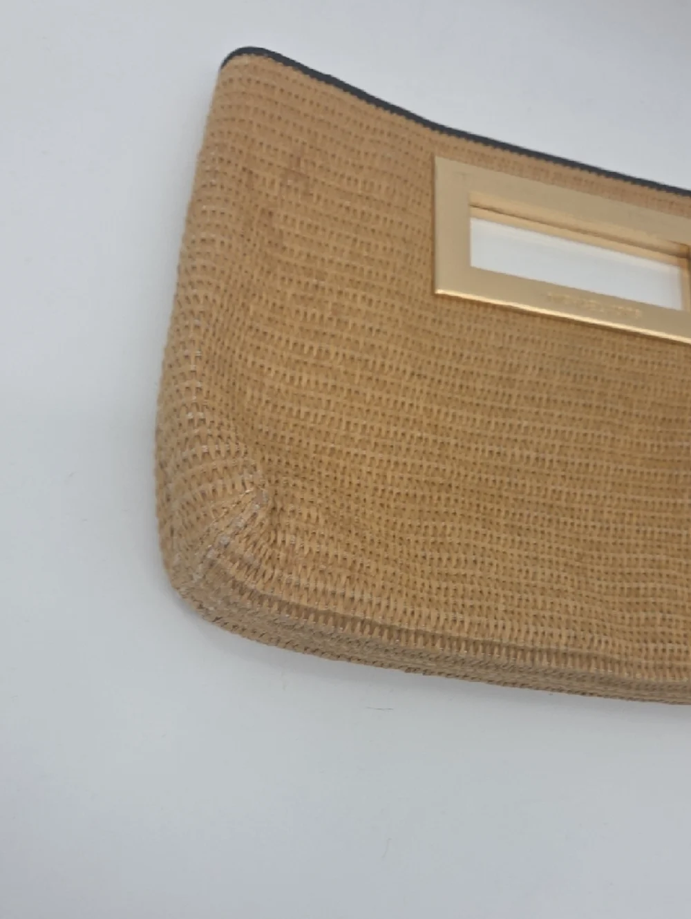 Michael Kors Tan Woven Clutch with Gold Handle Detail